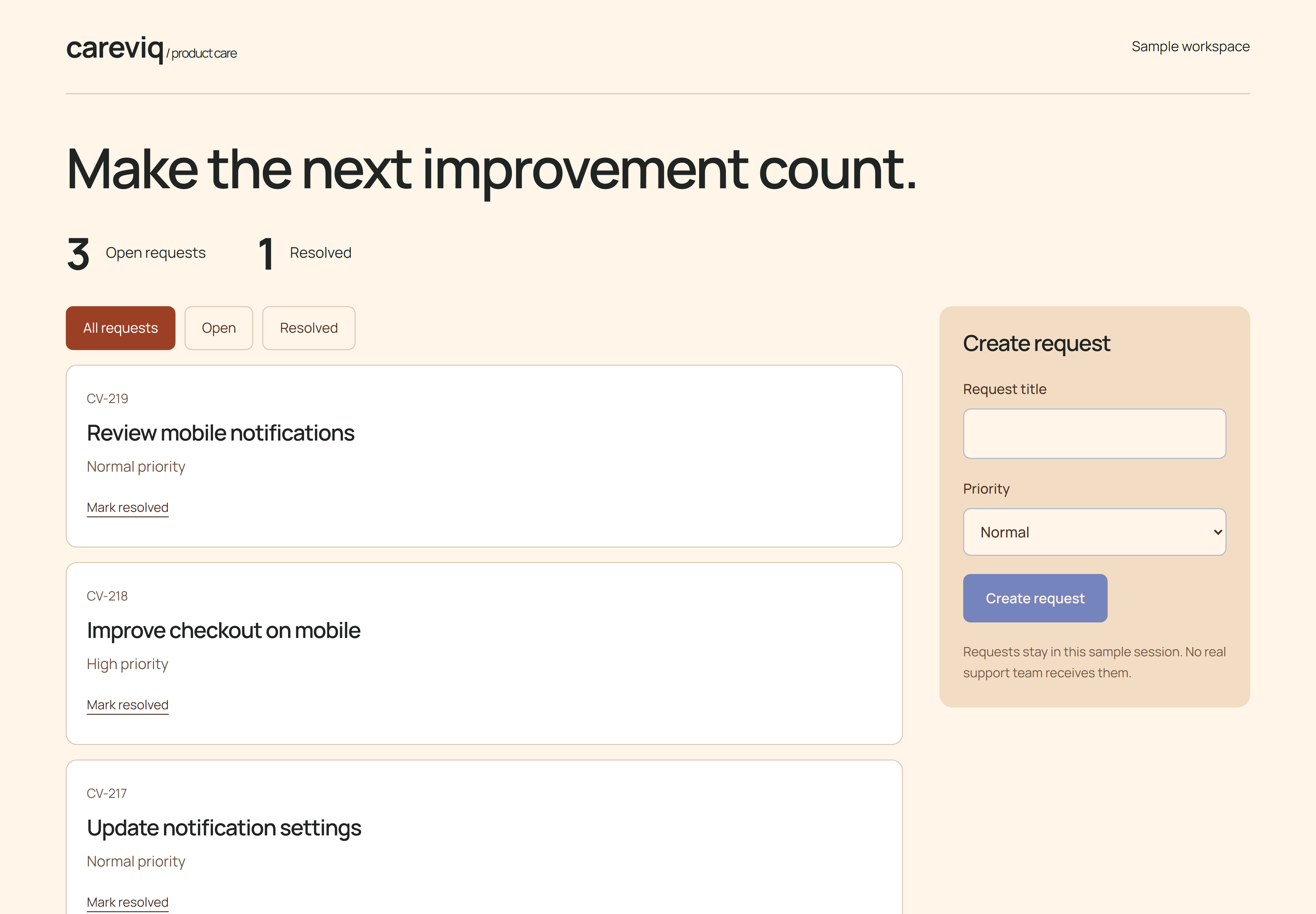 Careviq: Interface screenshot from the working original demo