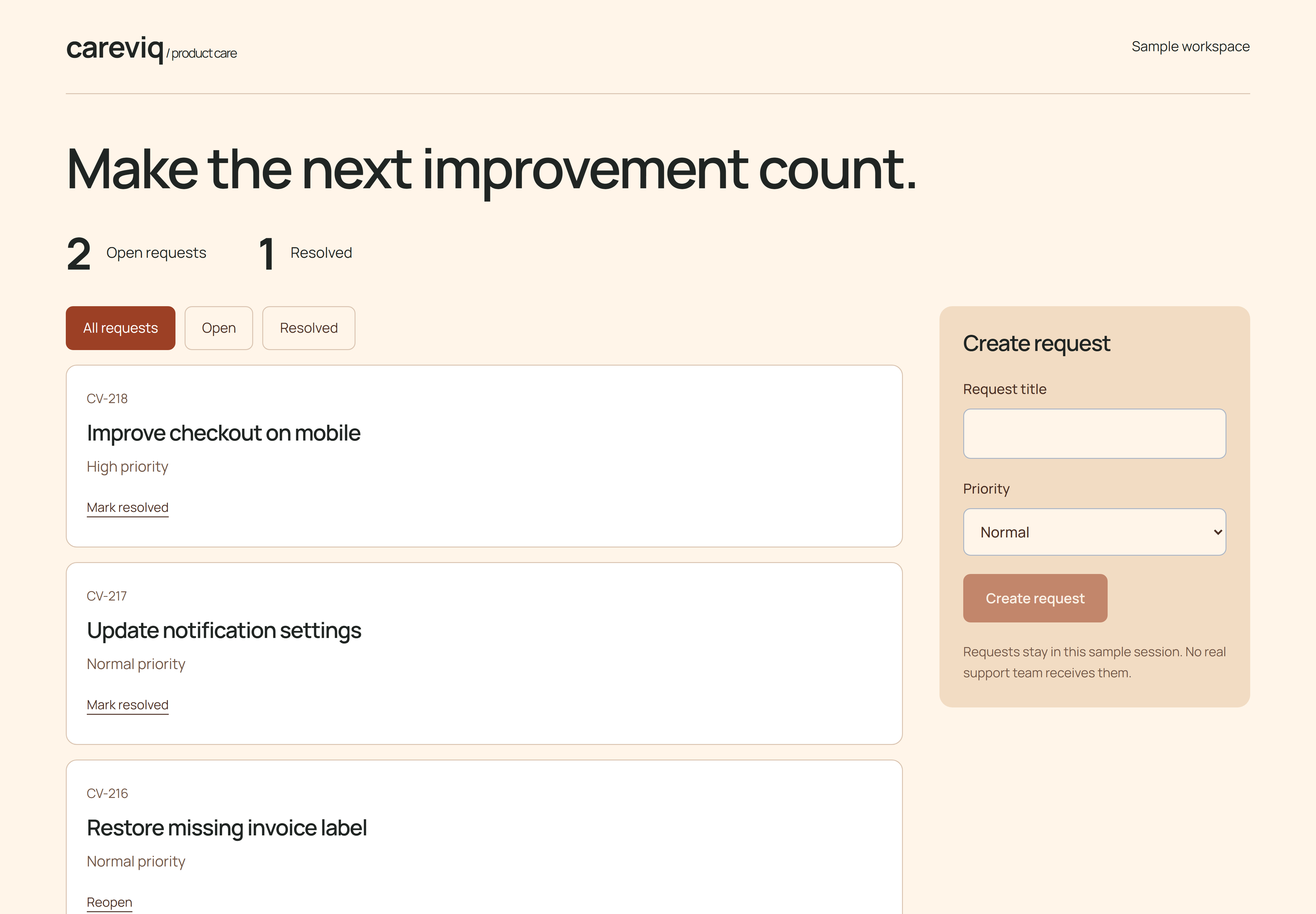 Careviq: Interface screenshot from the working original demo (1)